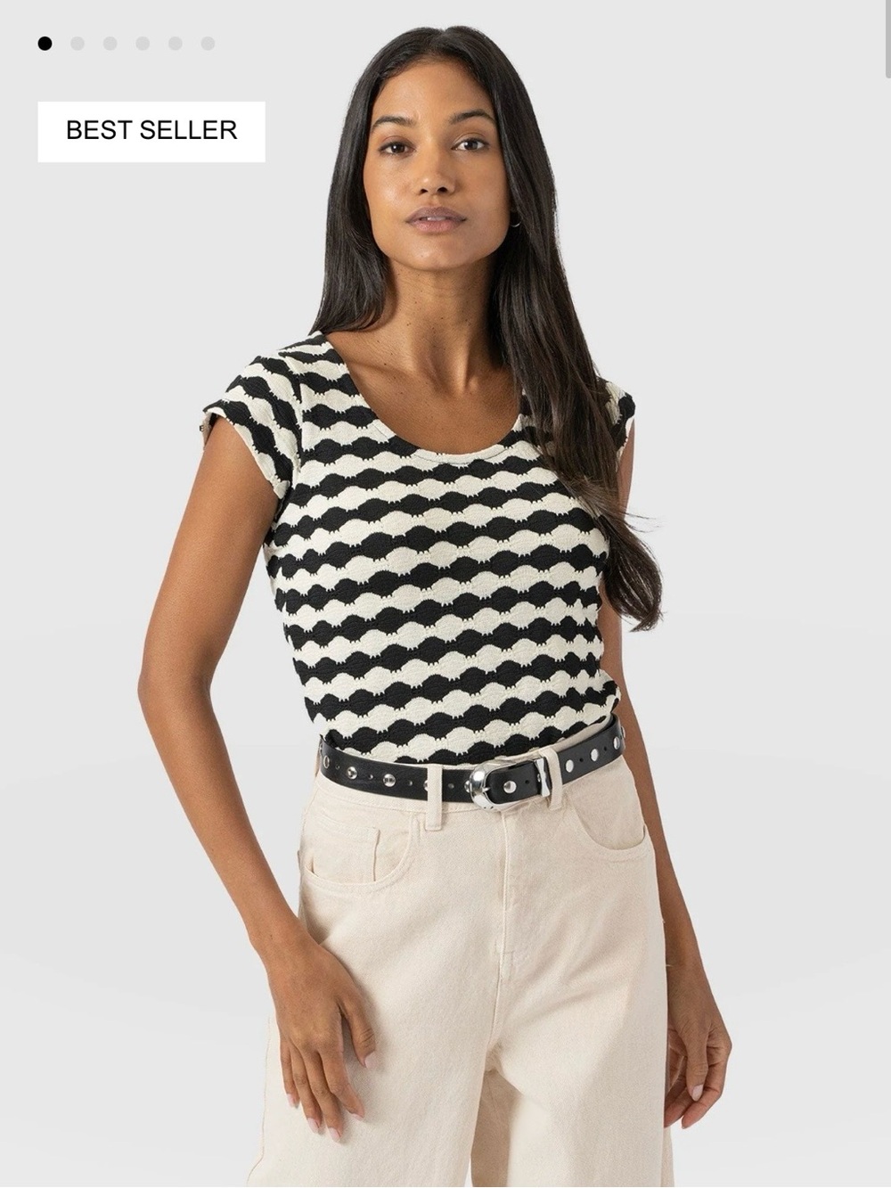 Saint + Sofia Black & Cream Wave-Stripe Short Sleeve Tee